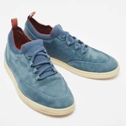 مملوكة مسبقًا Loro Piana Blue Nubuck Leather Soho Walk Low Top Sneakers Size 44