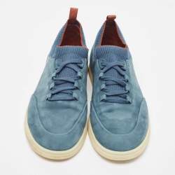 مملوكة مسبقًا Loro Piana Blue Nubuck Leather Soho Walk Low Top Sneakers Size 44