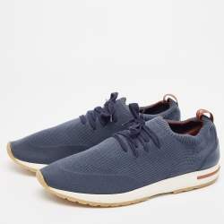 Pre Owned Loro Piana Navy Blue Knit Fabric 360 LP Flexy Walk Sneakers Size 44