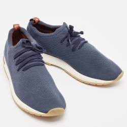 Pre Owned Loro Piana Navy Blue Knit Fabric 360 LP Flexy Walk Sneakers Size 44