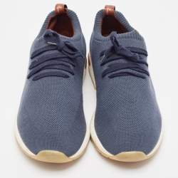 Pre Owned Loro Piana Navy Blue Knit Fabric 360 LP Flexy Walk Sneakers Size 44