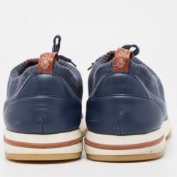 Pre Owned Loro Piana Navy Blue Knit Fabric 360 LP Flexy Walk Sneakers Size 44