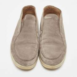 Pre Owned Loro Piana Grey Suede Summer Walk Slip On Loafers Size 41.5