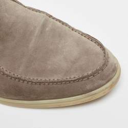 Pre Owned Loro Piana Grey Suede Summer Walk Slip On Loafers Size 41.5