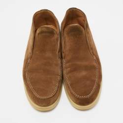 Pre Owned Loro Piana Brown Suede Summer Walk Loafers Size 41.5