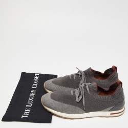 Pre Owned Loro Piana Grey Knit Fabric and Leather 360 Flexy Walker Slip On Sneakers Size 41