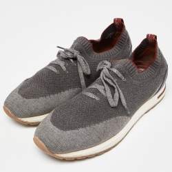 Pre Owned Loro Piana Grey Knit Fabric and Leather 360 Flexy Walker Slip On Sneakers Size 41