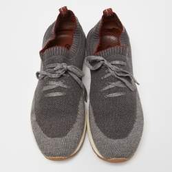 Pre Owned Loro Piana Grey Knit Fabric and Leather 360 Flexy Walker Slip On Sneakers Size 41