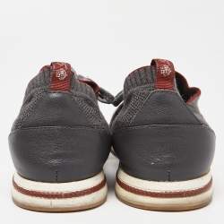 Pre Owned Loro Piana Grey Knit Fabric and Leather 360 Flexy Walker Slip On Sneakers Size 41