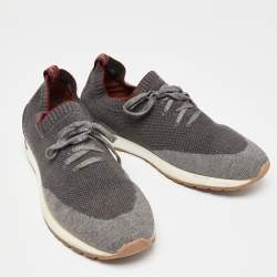 Pre Owned Loro Piana Grey Knit Fabric and Leather 360 Flexy Walker Slip On Sneakers Size 41