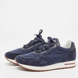Pre Owned Loro Piana Blue Suede And Nylon Low Top Sneakers Size 40