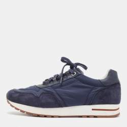 Pre Owned Loro Piana Blue Suede And Nylon Low Top Sneakers Size 40