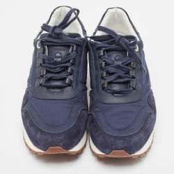 Pre Owned Loro Piana Blue Suede And Nylon Low Top Sneakers Size 40