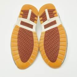 Pre Owned Loro Piana Grey Knit Fabric and Leather 360 Flexy Walker Slip On Sneakers Size 45