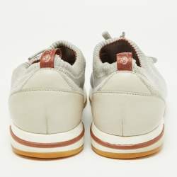 Pre Owned Loro Piana Grey Knit Fabric and Leather 360 Flexy Walker Slip On Sneakers Size 45