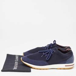 Pre Owned Loro Piana Blue Knit Fabric and Leather 360 LP Flexy Walk Sneakers Size 45