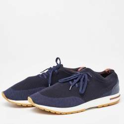 Pre Owned Loro Piana Blue Knit Fabric and Leather 360 LP Flexy Walk Sneakers Size 45