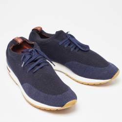 Pre Owned Loro Piana Blue Knit Fabric and Leather 360 LP Flexy Walk Sneakers Size 45