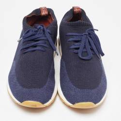 Pre Owned Loro Piana Blue Knit Fabric and Leather 360 LP Flexy Walk Sneakers Size 45