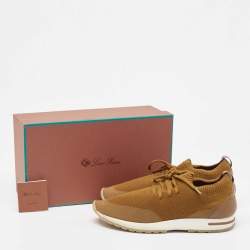 Pre Owned Loro Piana Mustard Knit Fabric and Leather 360 Flexy Walker Slip On Sneakers Size 44
