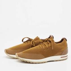 Pre Owned Loro Piana Mustard Knit Fabric and Leather 360 Flexy Walker Slip On Sneakers Size 44