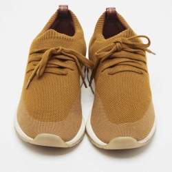 Pre Owned Loro Piana Mustard Knit Fabric and Leather 360 Flexy Walker Slip On Sneakers Size 44