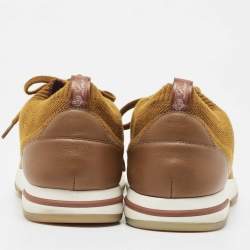 Pre Owned Loro Piana Mustard Knit Fabric and Leather 360 Flexy Walker Slip On Sneakers Size 44
