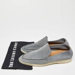 Pre Owned Loro Piana Pale Blue Suede Summer Walk Slip On Loafers Size 42.5