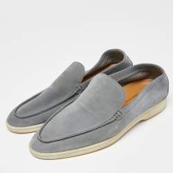Pre Owned Loro Piana Pale Blue Suede Summer Walk Slip On Loafers Size 42.5