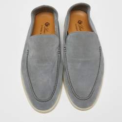 Pre Owned Loro Piana Pale Blue Suede Summer Walk Slip On Loafers Size 42.5