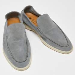 Pre Owned Loro Piana Pale Blue Suede Summer Walk Slip On Loafers Size 42.5