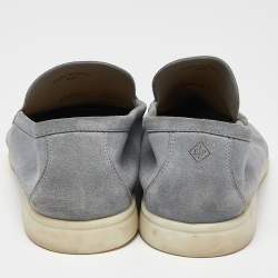 Pre Owned Loro Piana Pale Blue Suede Summer Walk Slip On Loafers Size 42.5