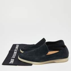مملوكة مسبقًا Loro Piana Navy Blue Suede Summer Charms Walk Slip On Loafers Size 42