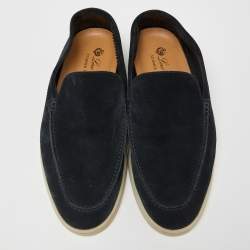 مملوكة مسبقًا Loro Piana Navy Blue Suede Summer Charms Walk Slip On Loafers Size 42