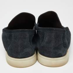 مملوكة مسبقًا Loro Piana Navy Blue Suede Summer Charms Walk Slip On Loafers Size 42