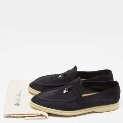 Pre Owned Loro Piana Black Suede Summer Charms Walk Slip On Loafers Size 41.5