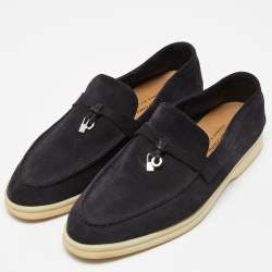 Pre Owned Loro Piana Black Suede Summer Charms Walk Slip On Loafers Size 41.5