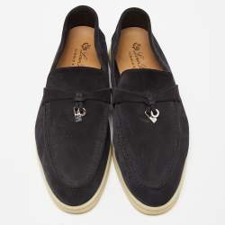 Pre Owned Loro Piana Black Suede Summer Charms Walk Slip On Loafers Size 41.5