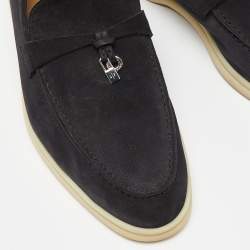 Pre Owned Loro Piana Black Suede Summer Charms Walk Slip On Loafers Size 41.5