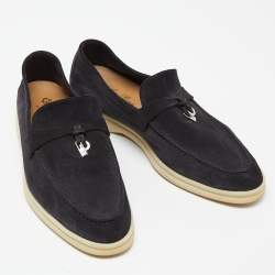 Pre Owned Loro Piana Black Suede Summer Charms Walk Slip On Loafers Size 41.5