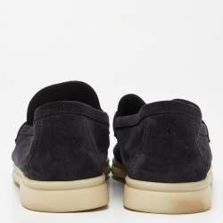 Pre Owned Loro Piana Black Suede Summer Charms Walk Slip On Loafers Size 41.5