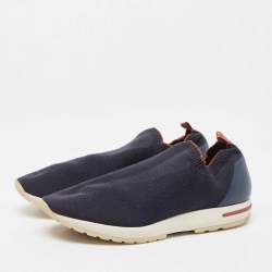 Pre Owned Loro Piana Navy Blue Knit Fabric 360 Lp Flexy Walker Sneakers Size 43