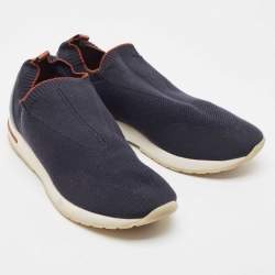 Pre Owned Loro Piana Navy Blue Knit Fabric 360 Lp Flexy Walker Sneakers Size 43
