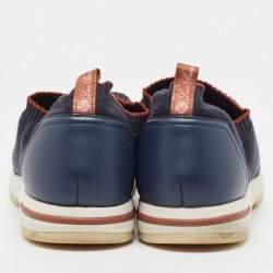Pre Owned Loro Piana Navy Blue Knit Fabric 360 Lp Flexy Walker Sneakers Size 43