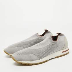 Loro Piana Grey Knit Fabric 360 LP Flexy Walk Slip On Sneakers Size 43