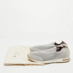 Loro Piana Grey Knit Fabric 360 LP Flexy Walk Slip On Sneakers Size 43