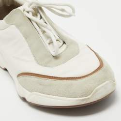 Pre Owned Loro Piana White/Grey Suede And Nylon Lace Up Sneakers Size 42