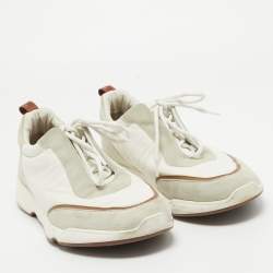 Pre Owned Loro Piana White/Grey Suede And Nylon Lace Up Sneakers Size 42