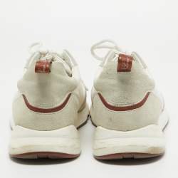Pre Owned Loro Piana White/Grey Suede And Nylon Lace Up Sneakers Size 42