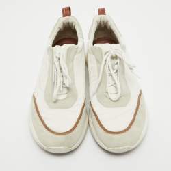Pre Owned Loro Piana White/Grey Suede And Nylon Lace Up Sneakers Size 42